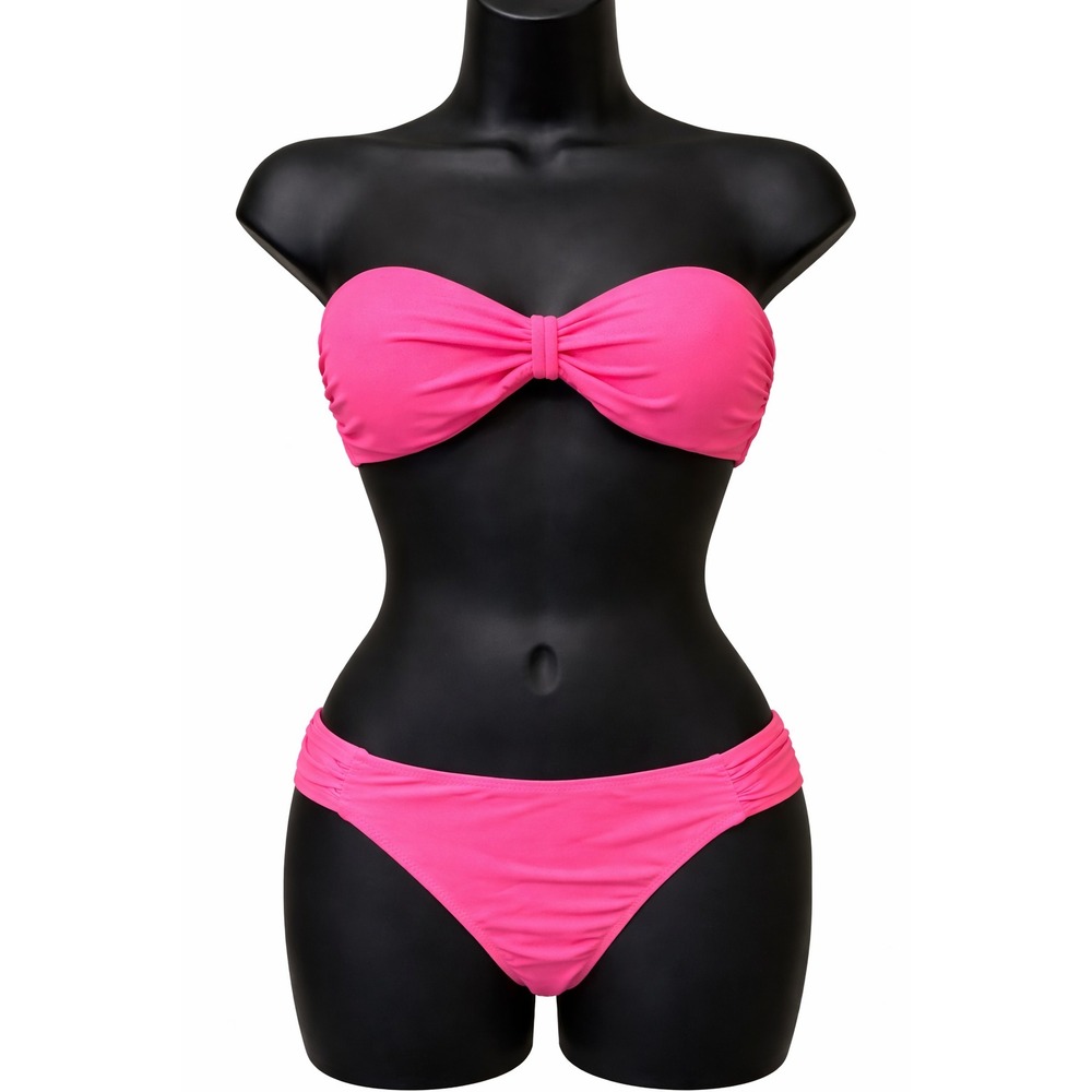 Victoria's Secret Womens Bandeau Bikini Swimsuit Sz S/M Fluorescent Pink‎ Ruched